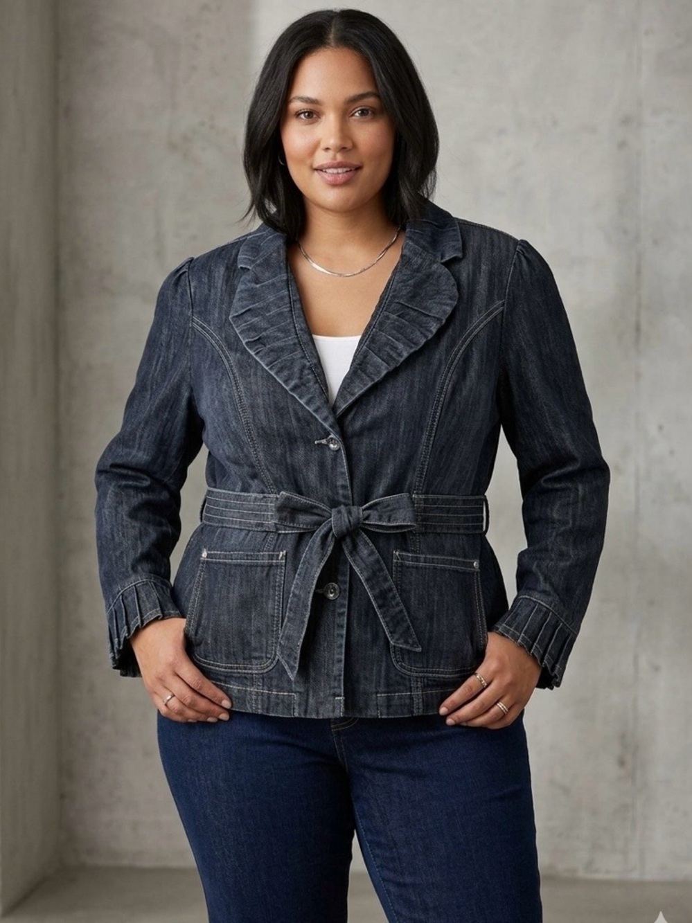 Baccini Women's Dark Denim Belted Jacket Plus Size 2X